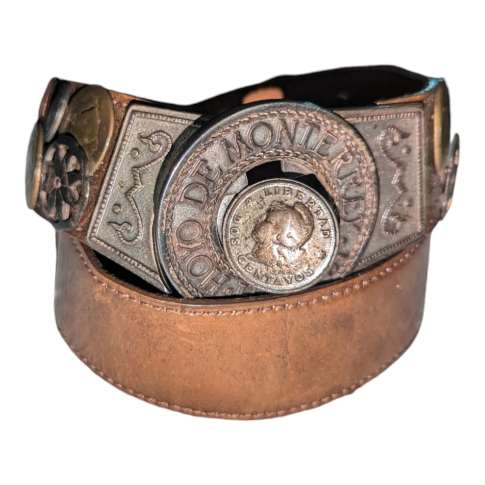 Rare Vintage Streets Ahead Santa Monica Copper Coin Adjustable Leather Belt